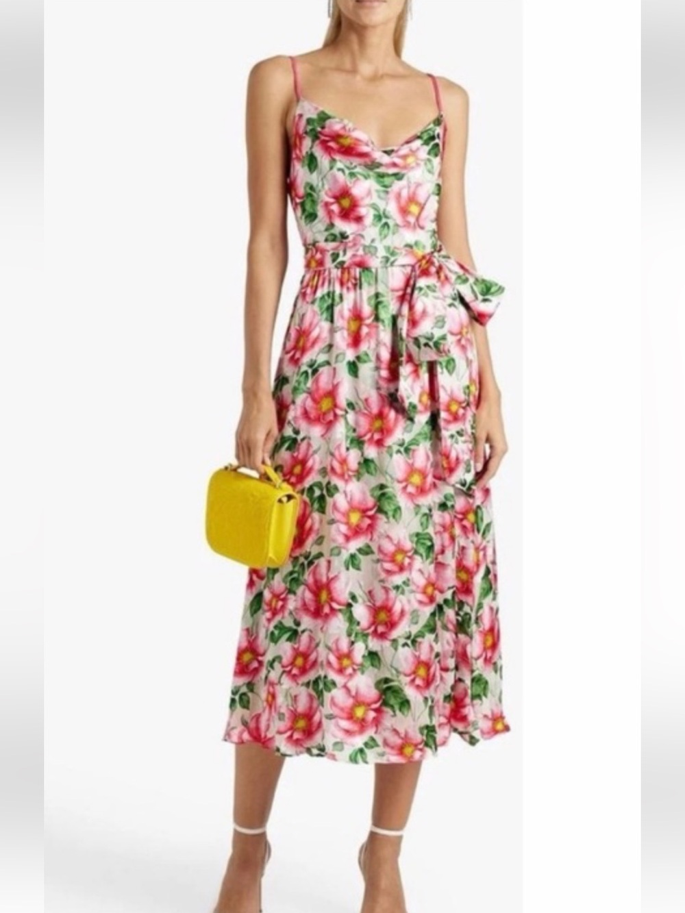 Alice & Olivia Samantha Cowl Neck Midi Dress with Self-Tie Waist